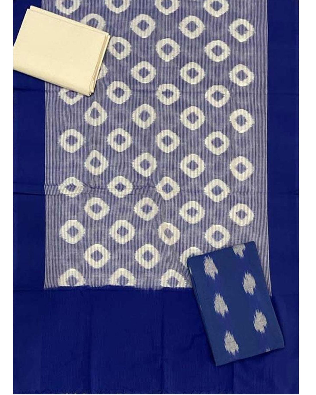 POCHAMPALLY DOUBLE IKAT BLUE COLOR DRESS MATERIAL-A05 - pochampallysarees.com