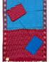 POCHAMPALLY IKAT COTTON BLUE WITH RED COLOR DRESS MATERIAL-E22 - pochampallysarees.com