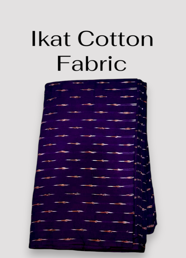 Pure Pochampally ikat cotton fabric in royal purple with traditional white and orange handwoven ikat patterns