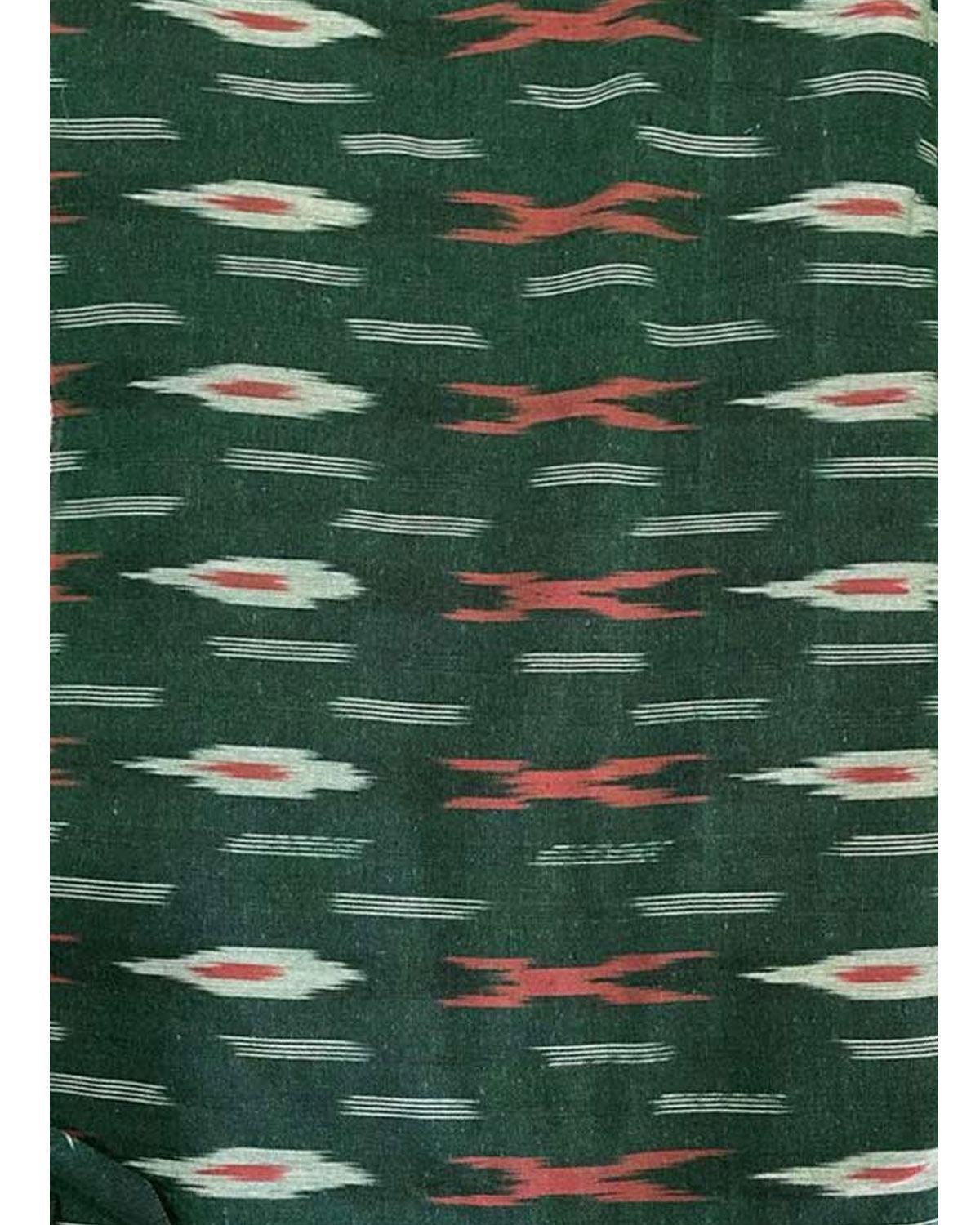 POCHAMPALLY IKAT COTTON GREEN COLOR FABRIC - pochampallysarees.com