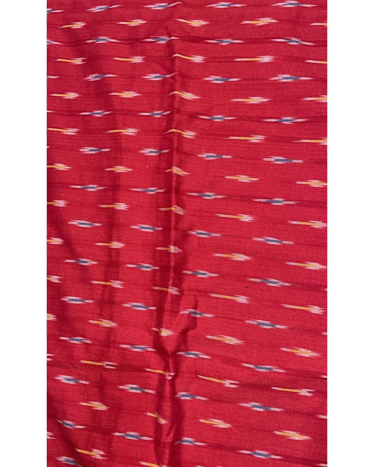 POCHAMPALLY IKAT COTTON RED COLOR FABRIC - pochampallysarees.com