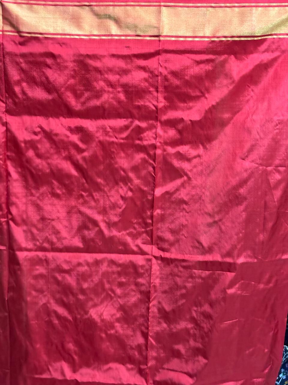 Pochampally Ikat Patola Silk yellow Red Sari - pochampallysarees.com