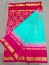 Pochampally Ikat Silk Ananda Blue With Pink Color Saree - pochampallysarees.com