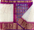 Pochampally Ikat Silk Cream Checks Body With Border And Pallu Purple Sari - pochampallysarees.com