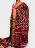 Pochampally Ikat Silk Patola Chocolate Red Sari - pochampallysarees.com