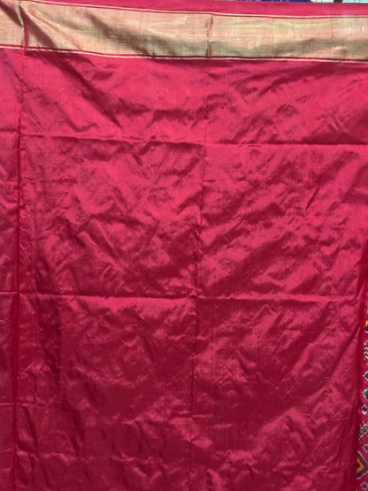 Pochampally Ikat Silk Red Patola Sari - pochampallysarees.com