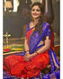POCHAMPALLY IKAT SILK RED WITH BLUE COLOR SAREE - pochampallysarees.com