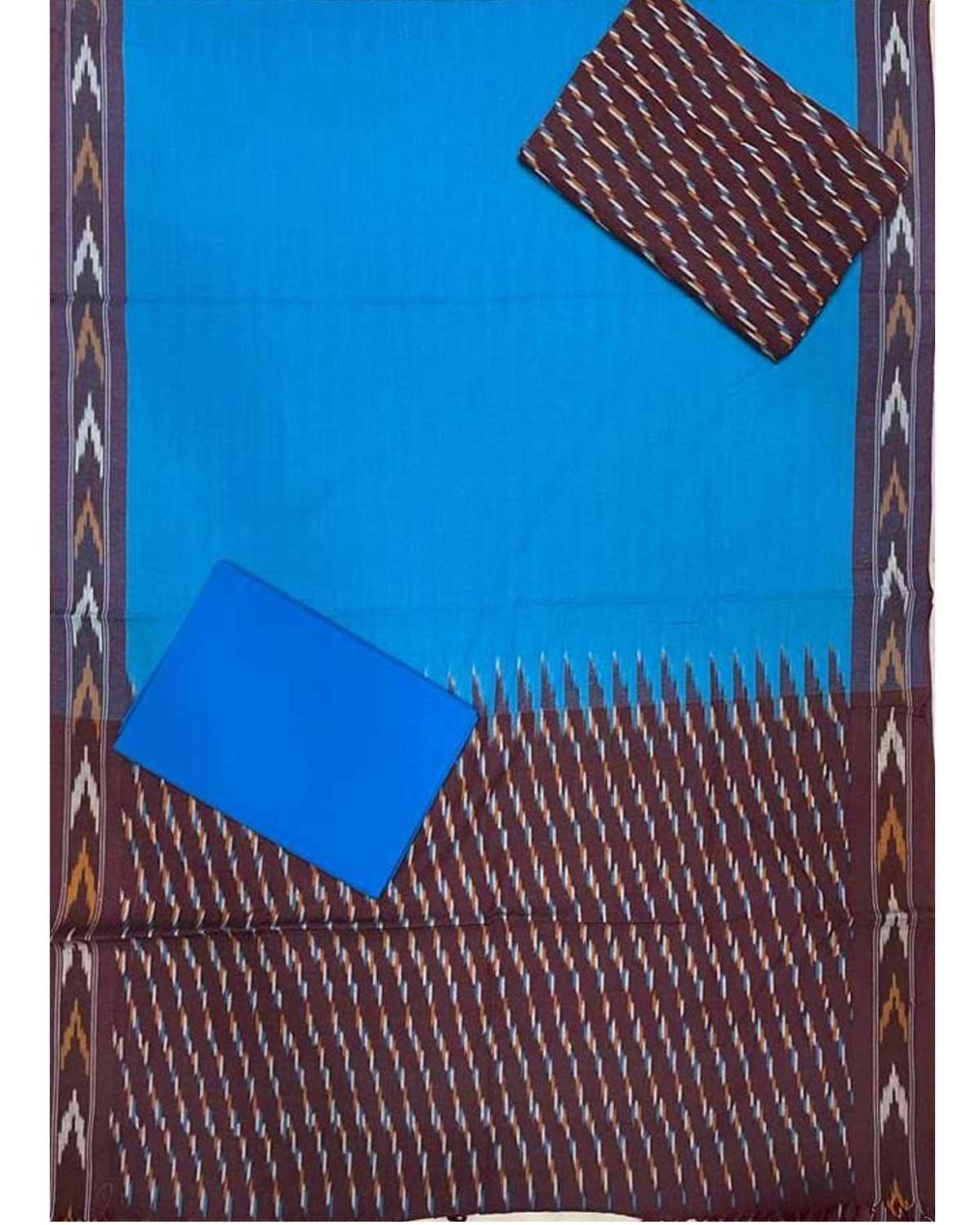 POCHAMPALLY IKKAT COTTON BLUE WITH CHOCOLET COLOR DRESS MATERIAL - F14 - pochampallysarees.com