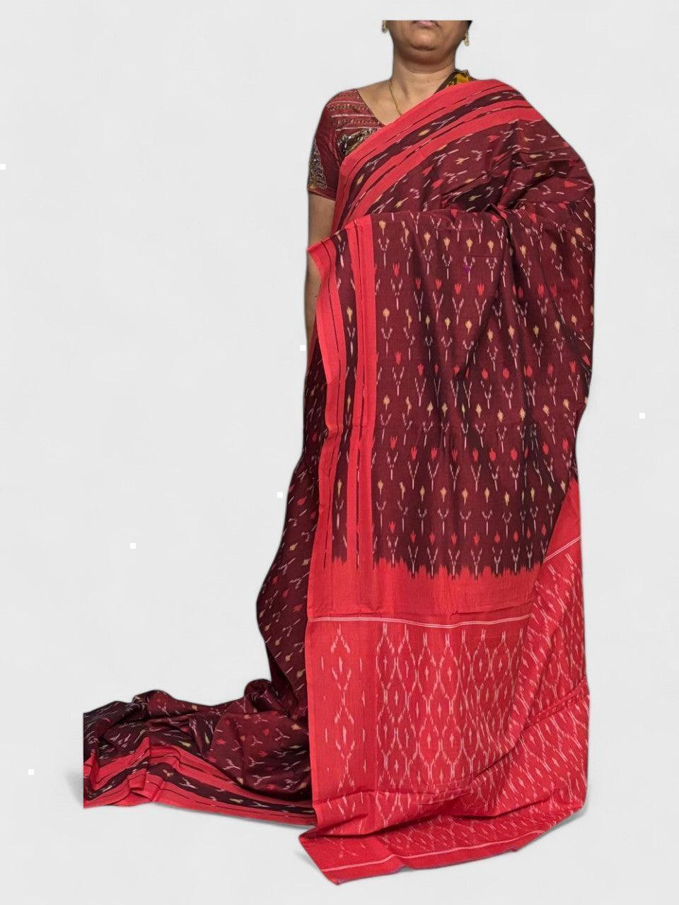 POCHAMPALLY IKKAT COTTON MAROON RED - pochampallysarees.com