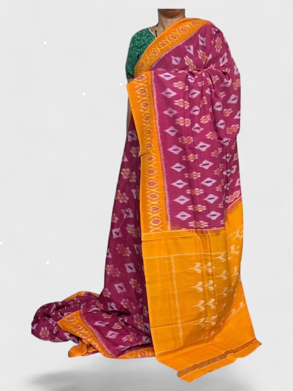 POCHAMPALLY IKKAT COTTON RED YELLOW - pochampallysarees.com