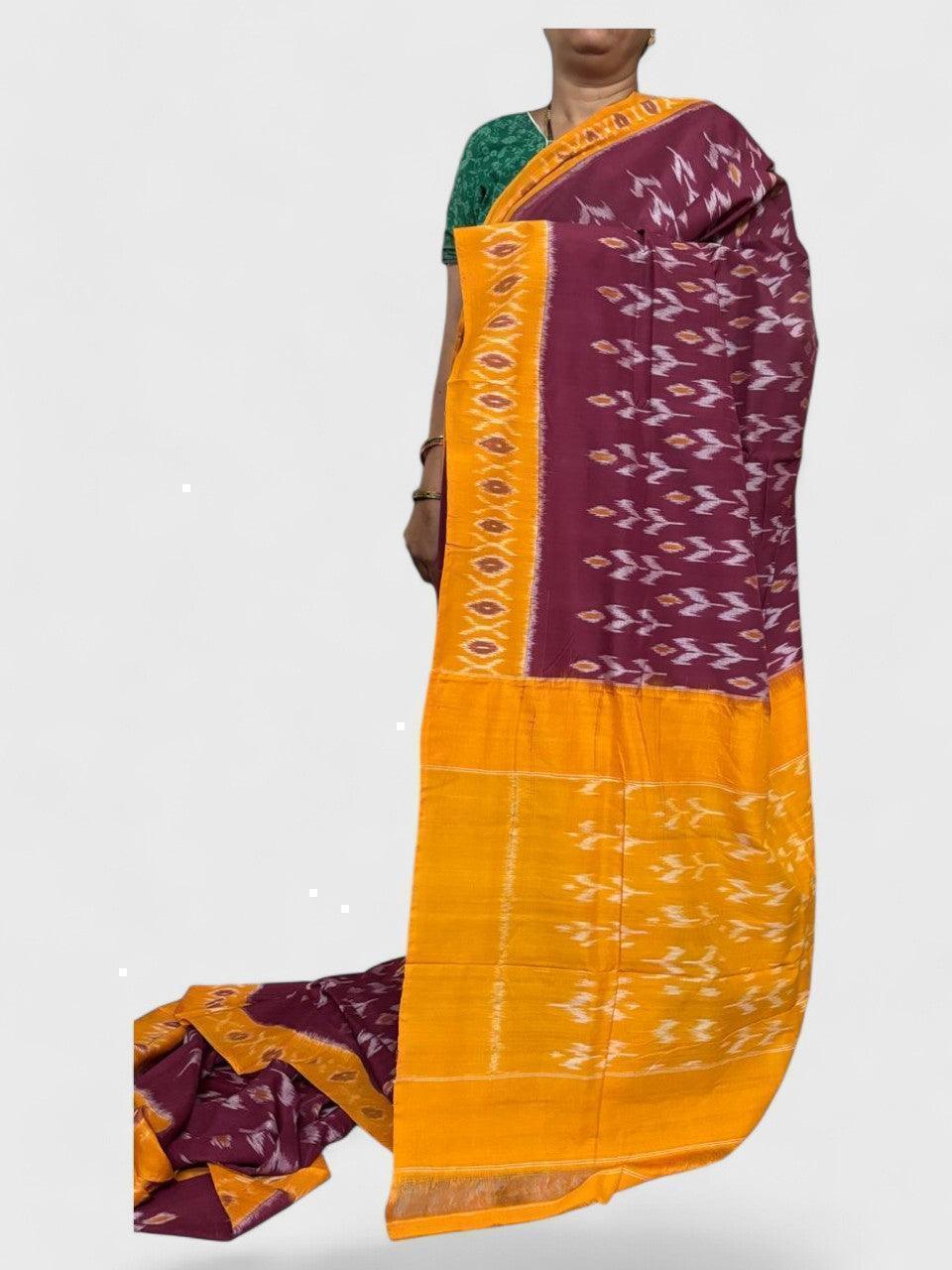 POCHAMPALLY IKKAT COTTON RED YELLOW - pochampallysarees.com