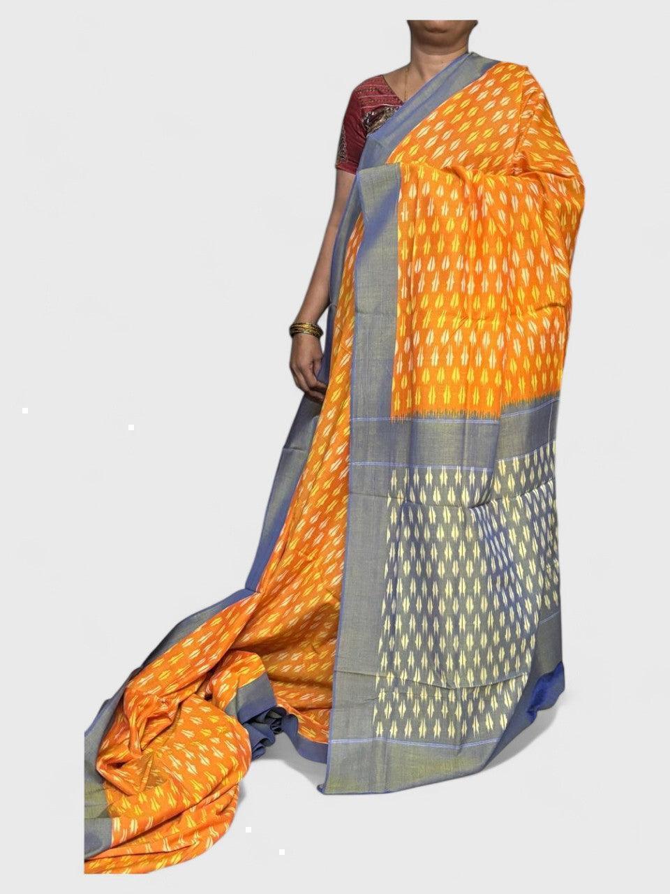 POCHAMPALLY IKKAT COTTON YELLOW GRAY - pochampallysarees.com