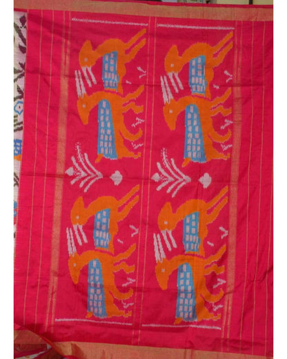 POCHAMPALLY IKKAT DESIGNER CREAM COLOR SAREE - pochampallysarees.com