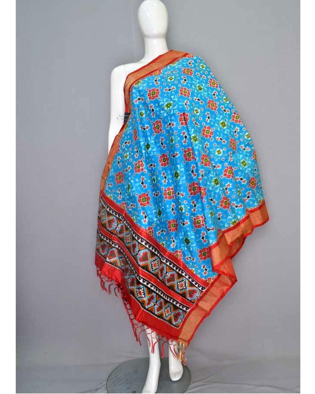 POCHAMPALLY IKKAT DOULE ANANDA BLUE COLOUR DUPATTA - pochampallysarees.com