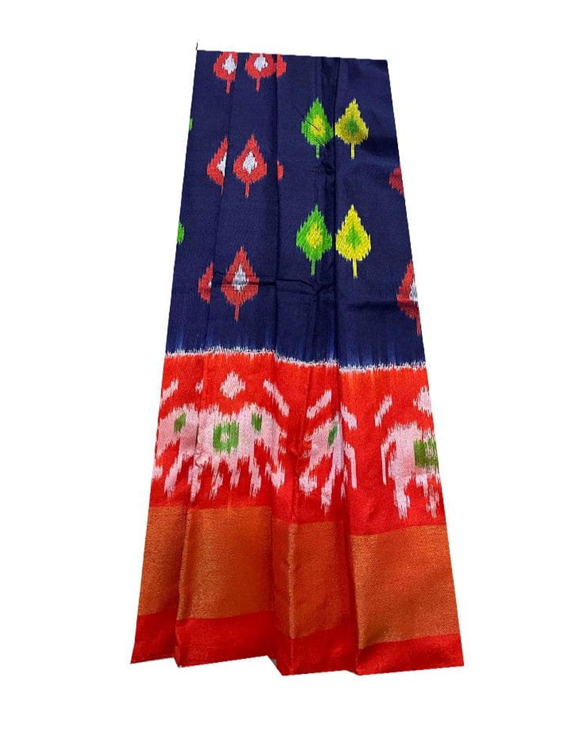 POCHAMPALLY IKKAT KIDS NAVY BLUE WITH RED COLOR LEHENGA - pochampallysarees.com