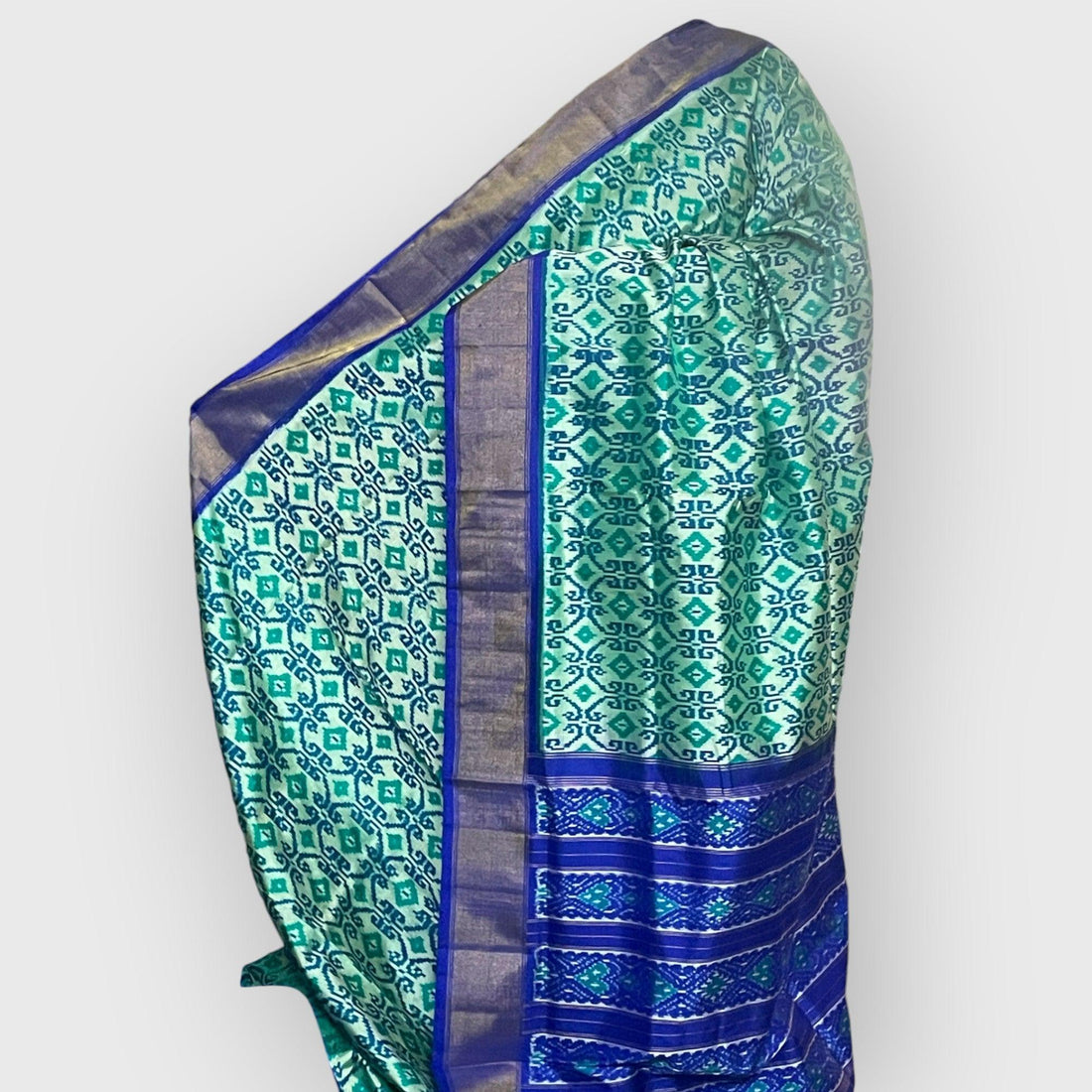 Pochampally Ikkat Patola Silk Ananda Blue Sari - pochampallysarees.com