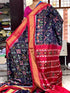 Pochampally Ikkat Patola Silk Black Body With Border And Pallu Red Sari - pochampallysarees.com