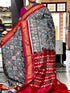 Pochampally Ikkat Patola Silk gray Body With Border And Pallu Red Sari - pochampallysarees.com