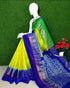 POCHAMPALLY IKKAT SAREE SILK YELLOW WITH BLUE COLOR - pochampallysarees.com