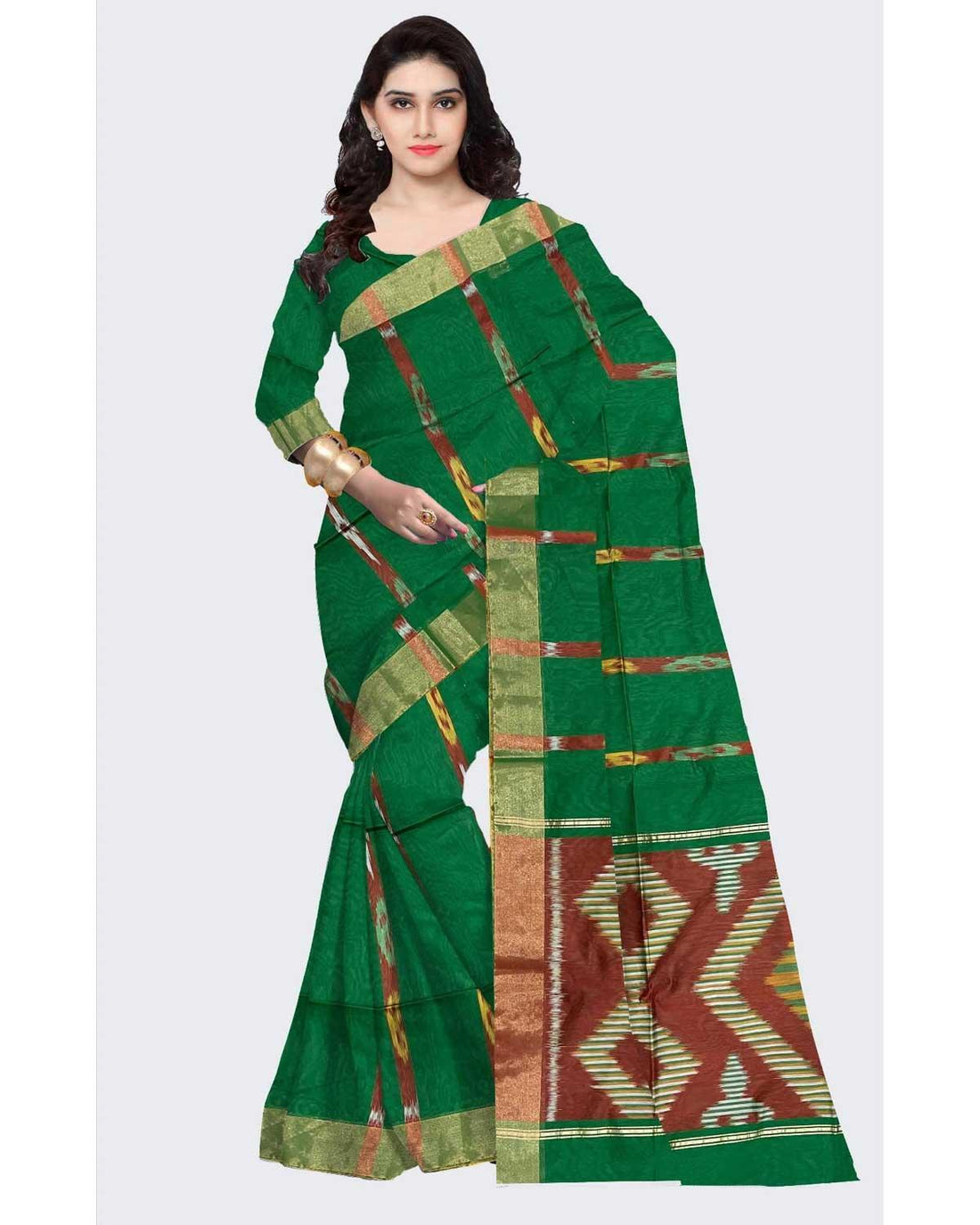 POCHAMPALLY IKKAT SICO GREEN COLOR SICO SAREE - pochampallysarees.com