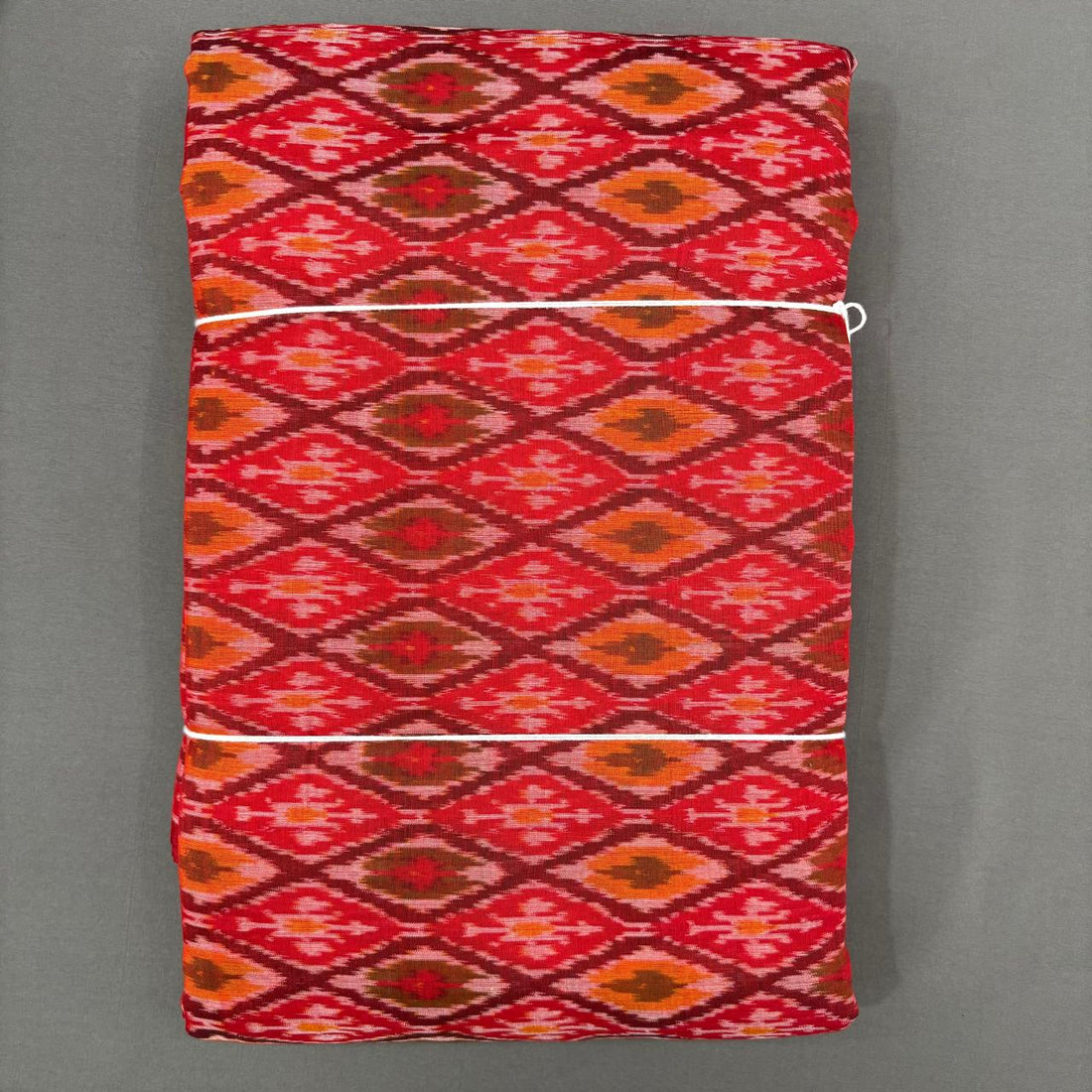 Handwoven Pochampally Ikkat Sico red and maroon diamond design dress material fabric