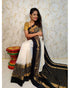 POCHAMPALLY IKKAT SILK CREAM WITH BLACK COLOR SAREE - pochampallysarees.com