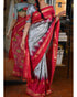 POCHAMPALLY IKKAT SILK GRAY WITH PINK COLOR SARI - pochampallysarees.com