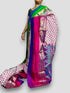 Pochampally Ikkat Silk Kanchi Border Cream Purple Sari - pochampallysarees.com