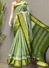 Pochampally Ikkat Silk Olive Green - pochampallysarees.com