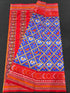 Pochampally Ikkat Silk Patola Blue With Red Sari - pochampallysarees.com