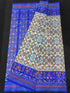 Pochampally Ikkat Silk Patola Cream With Blue Sari - pochampallysarees.com