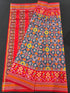 Pochampally Ikkat Silk Patola Navy Blue With Red Sari - pochampallysarees.com