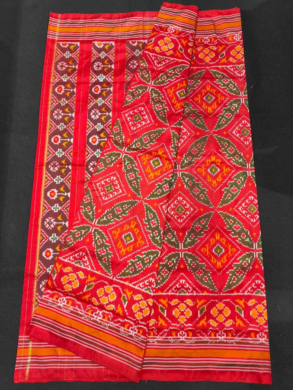 Pochampally Ikkat Silk Patola Red Sari - pochampallysarees.com