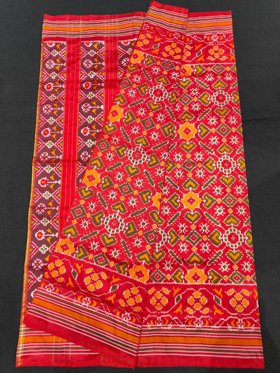 Pochampally Ikkat Silk Patola Red Sari - pochampallysarees.com