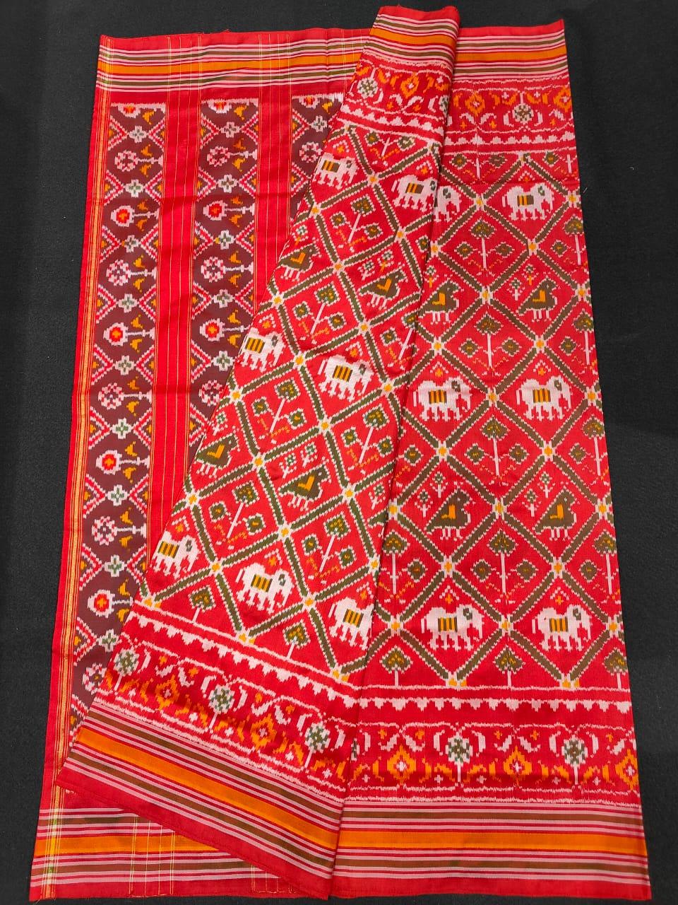 Pochampally Ikkat Silk Patola Red With Red Sari - pochampallysarees.com
