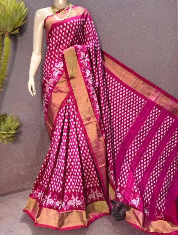 Pochampally Ikkat Silk Pink - pochampallysarees.com