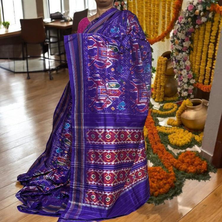 Pochampally Ikkat Silk Purple Sari - pochampallysarees.com