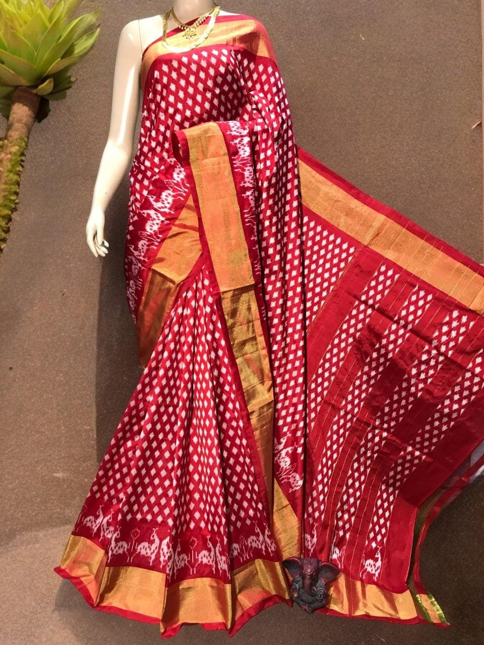 Pochampally Ikkat Silk Red - pochampallysarees.com