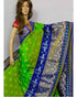 POCHAMPALLY IKKAT SILK SAREE PARROT GREEN WITH BLUE COLOR - pochampallysarees.com