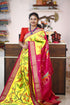 Pochampally Ikkat Silk Yellow Pink - pochampallysarees.com