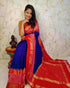 POCHAMPALLY SAREE BLUE WITH RED COLOR - pochampallysarees.com