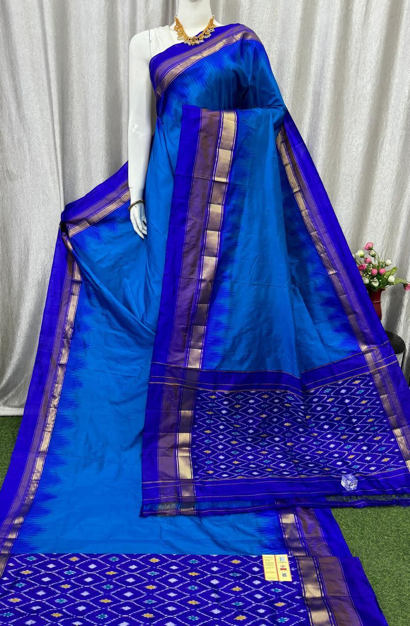 Pochampally Semi Silk Saree Ananda Blue - pochampallysarees.com