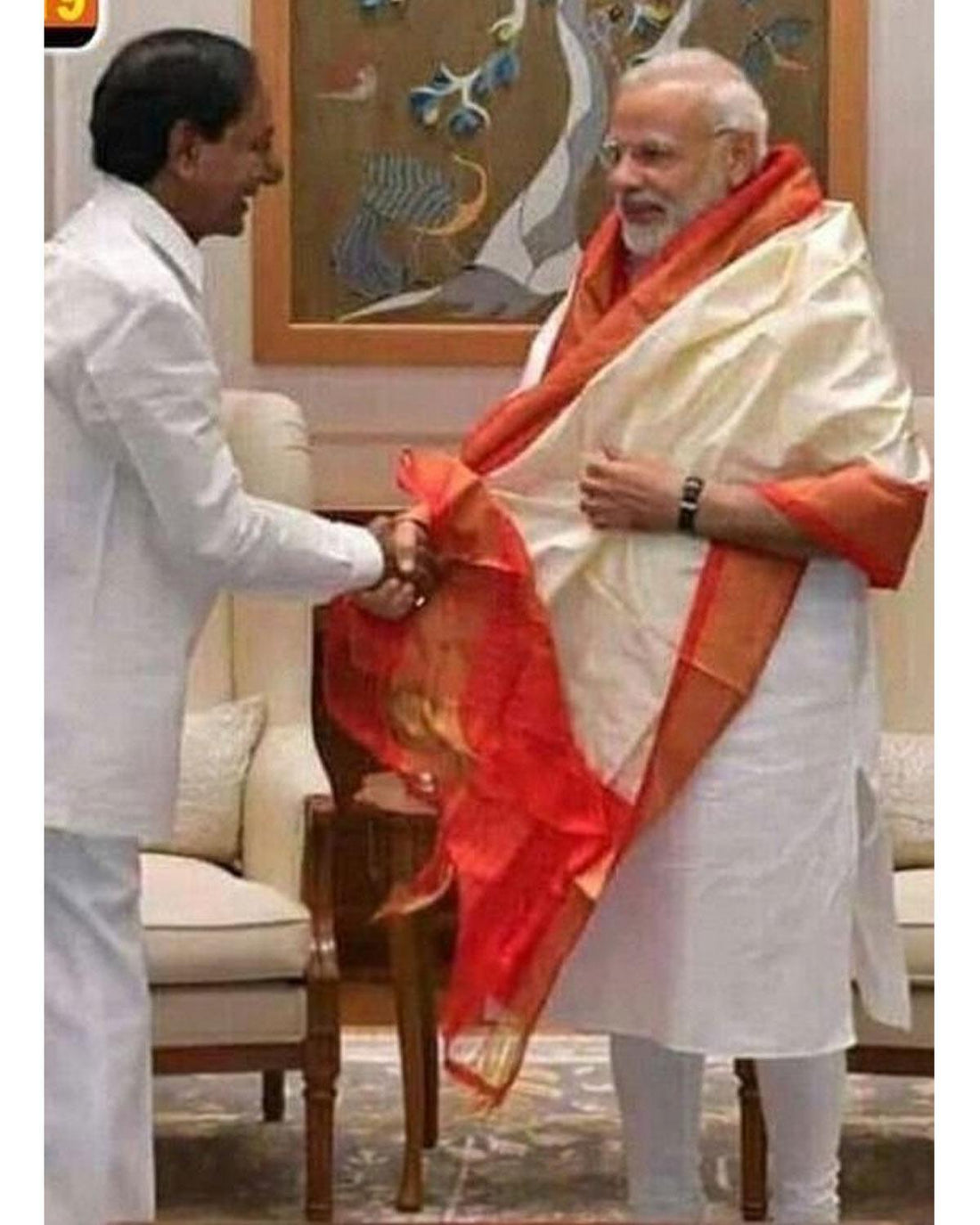 PRIME MINISTER NARENDRA MODI DUPATTA CREAM WITH RED COLOR PLAIN DUPATTA - pochampallysarees.com
