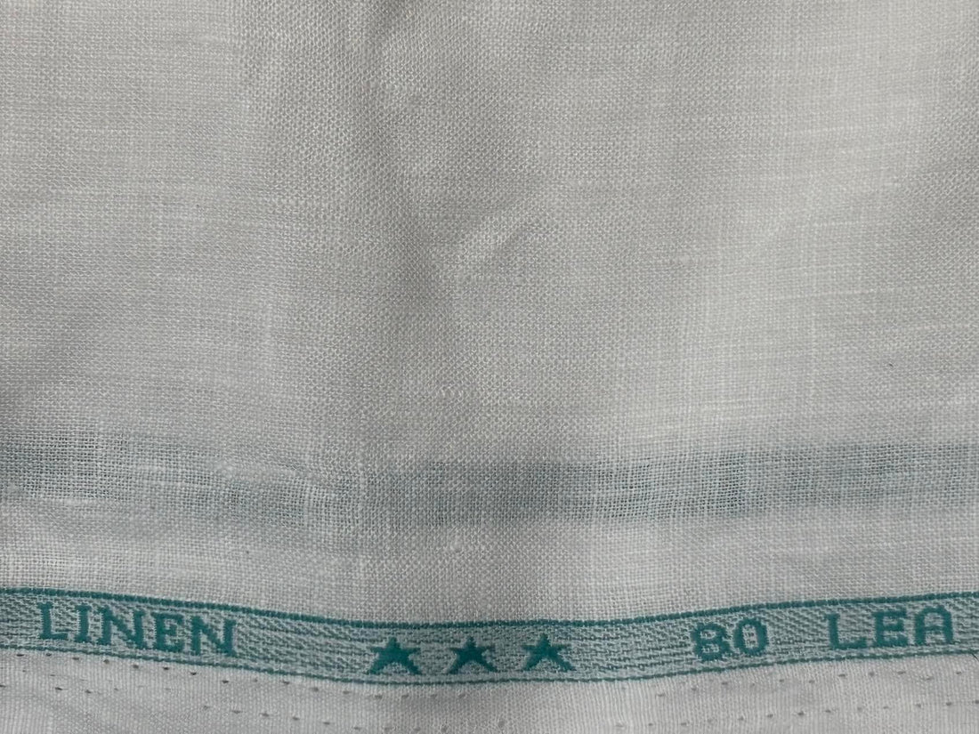 PURE 80 LEA LINEN 100 % PURE IRISH ARVIND COTTON WHITE COLOR FABRIC - pochampallysarees.com
