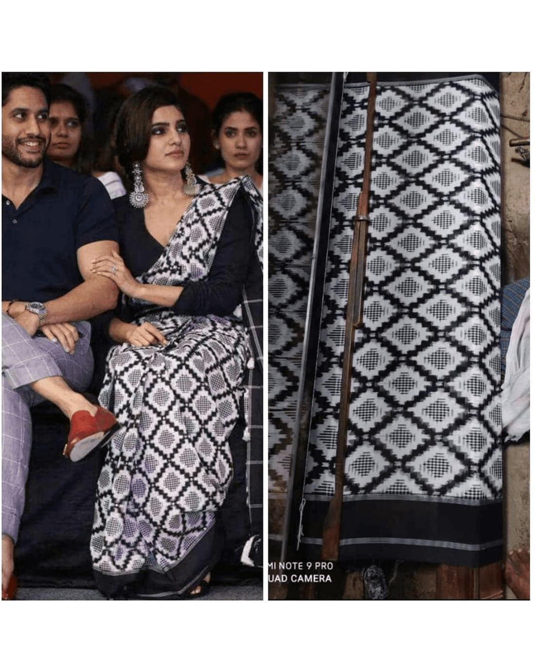 PURE COTTON BLACK AND WHITE IKKAT SAMANTA SAREE - pochampallysarees.com