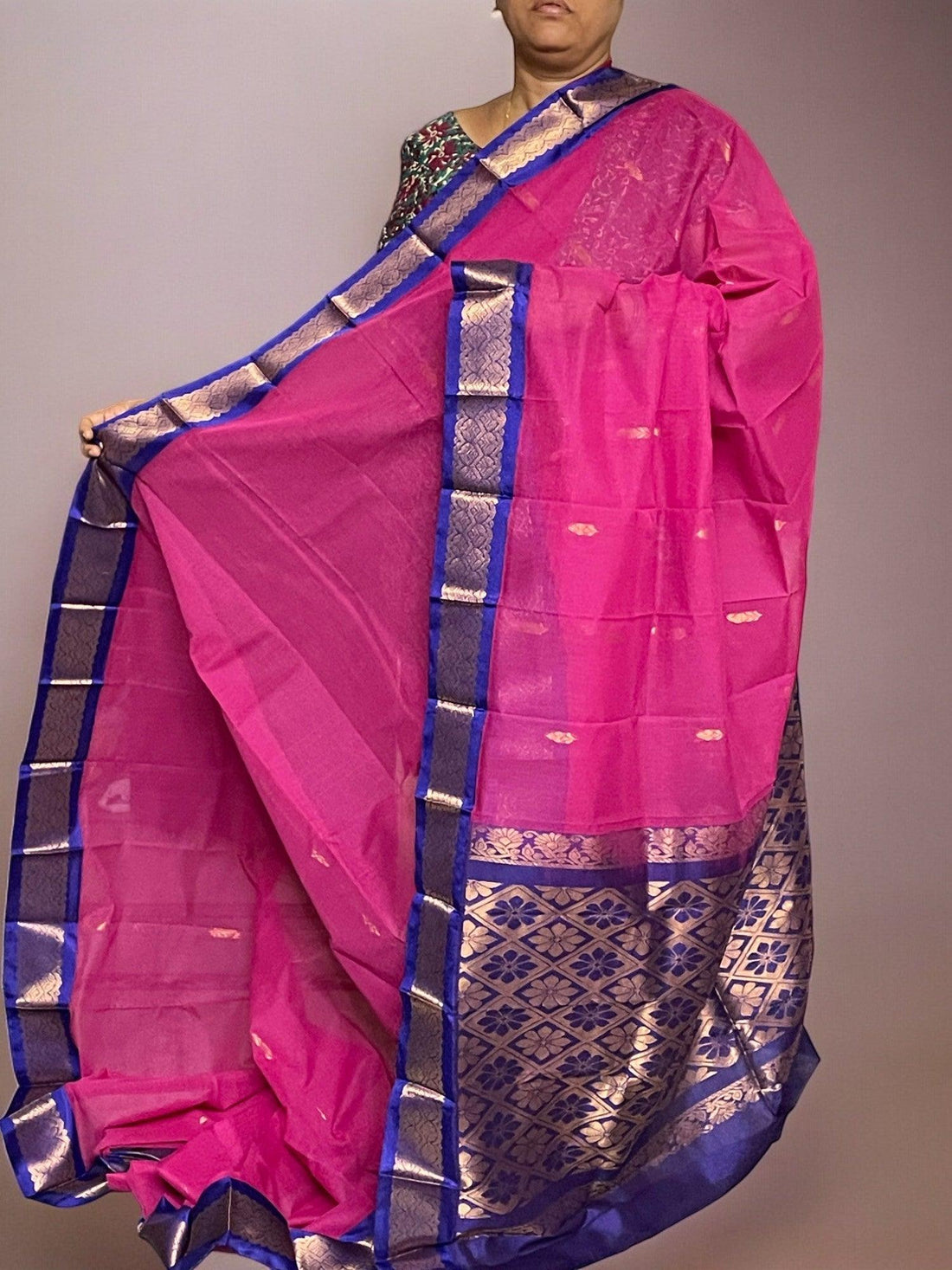 Pure Gadwal Cotton Sari Pink Blue - pochampallysarees.com