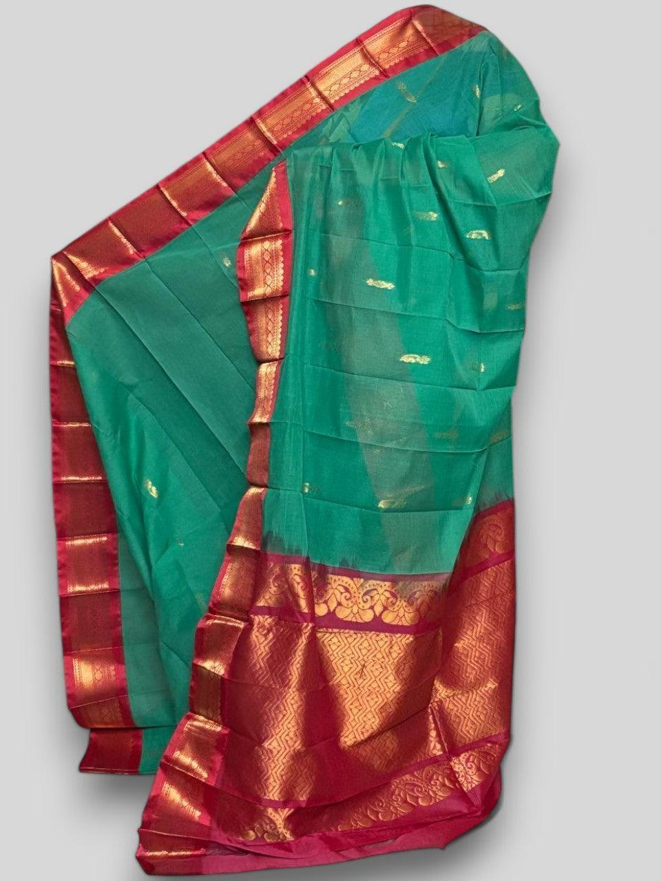 Pure Gadwal Cotton Sari Rama Red - pochampallysarees.com