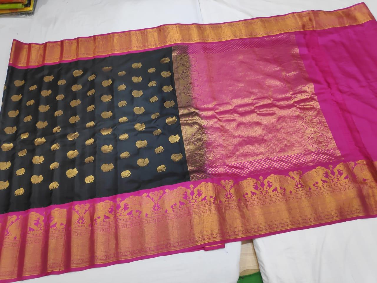 Pure Gadwal Silk Saree Black Pink - pochampallysarees.com