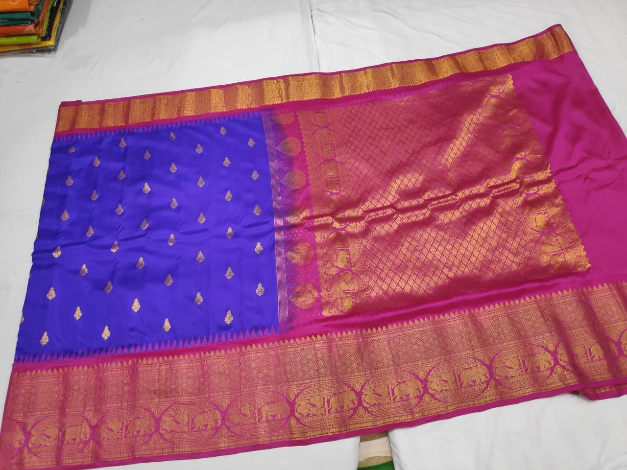 Pure Gadwal Silk Saree Blue Pink - pochampallysarees.com