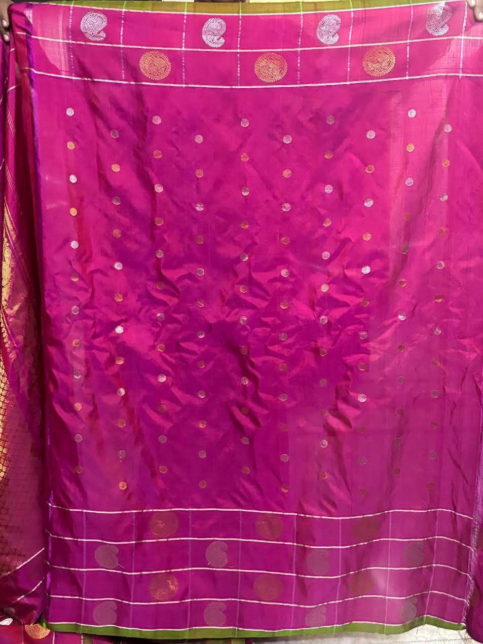 Pure Gadwal Silk Saree Parrot Green Pink Sari - pochampallysarees.com